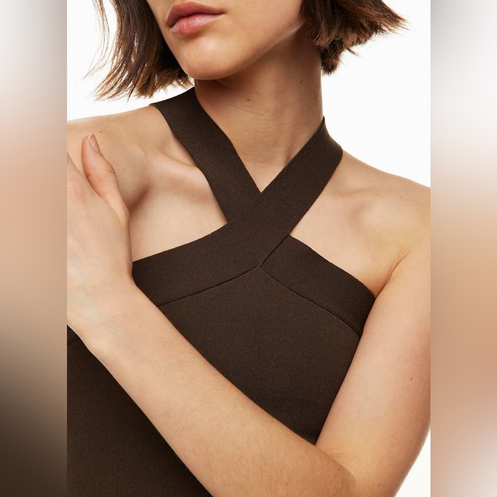 Babaton Sculpt Knit Criss Cross Cropped Tank – Mocha Brown – Size Large